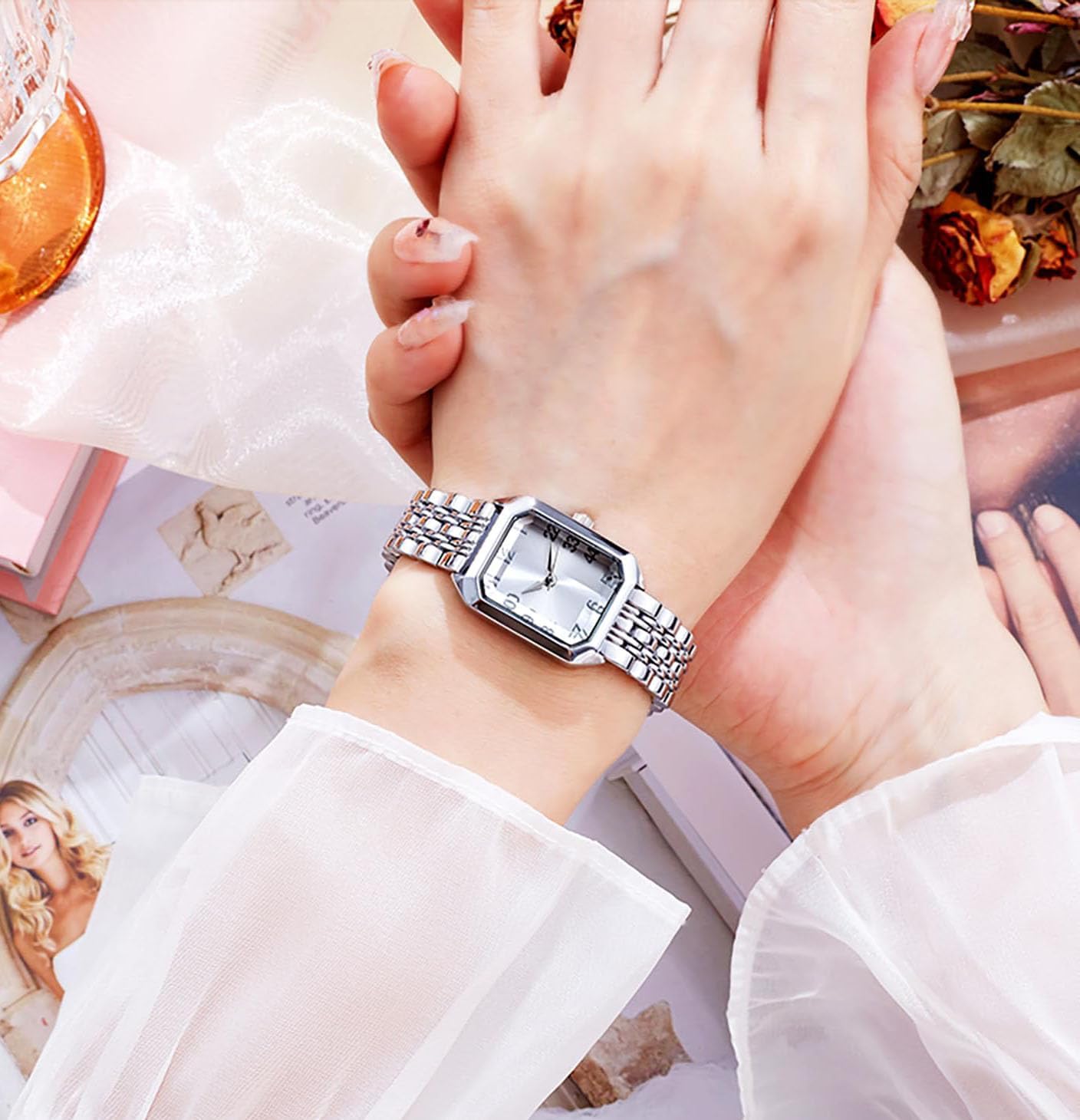 Luxury Watches for Women Square Case Stainless Steel Band Ladies Wrist Watch Fashion Simple Water Resistant Quartz Wristwatch