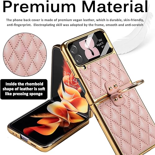Miniatura 2 de Miimall Funda de cuero para Samsung Galaxy Z Flip 4 con protector de lente de cámara, soporte de anillo con soporte de cuero de lujo, funda