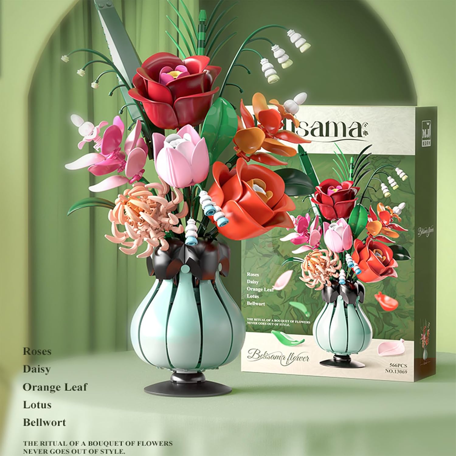 Flower Bouque Building Set with Vase, 566 PCS Wildflower Botanical Collection Building Block Toy, Artificial Flowers for Home Decor, Gift for Valentines’ Day Christmas Birthday