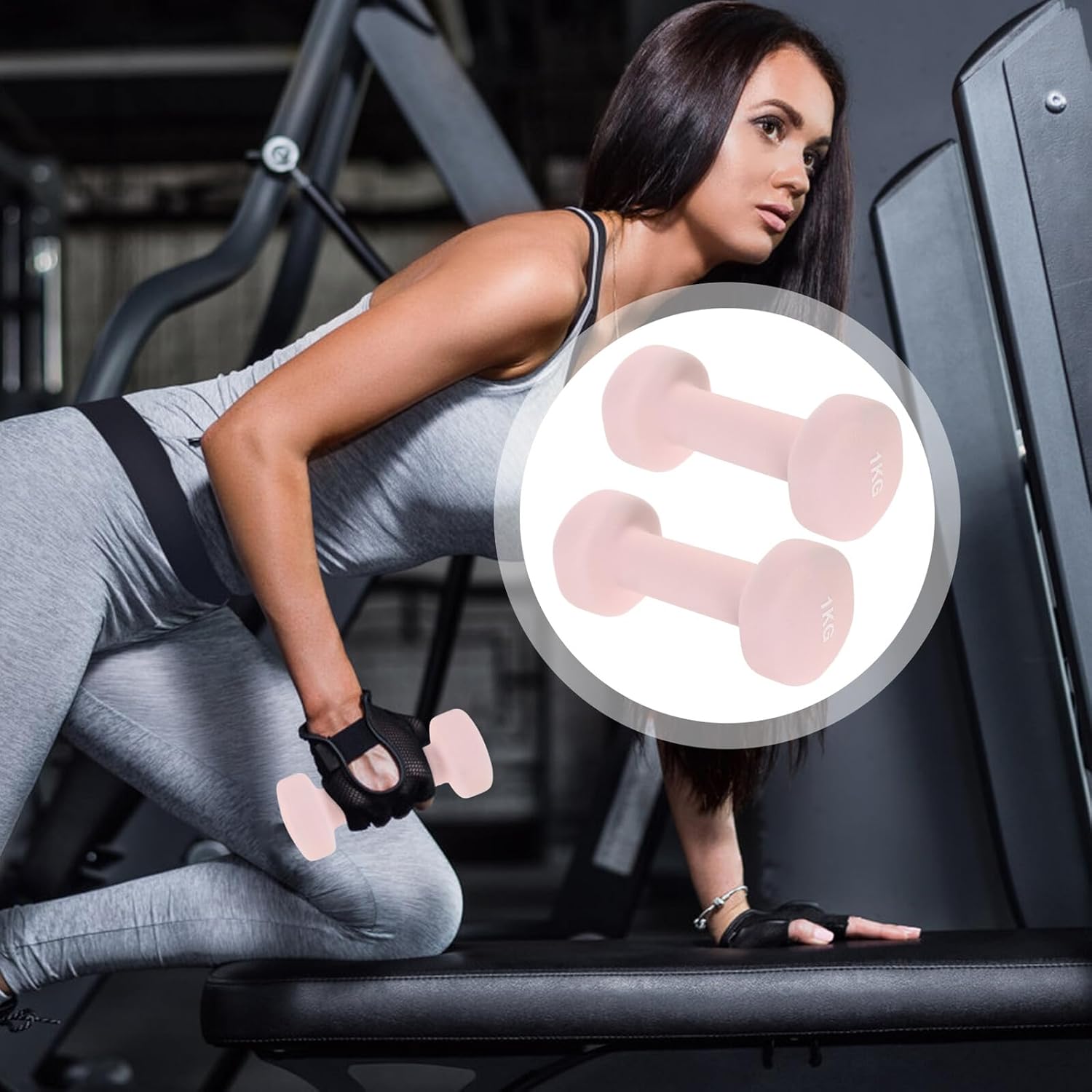 Kichvoe 2pcs 1kg Cast Iron Dumbbells with Pink Soft Coating, Hand Weights for Women Home Gym Workout, Small Arm Weights for Walking and Strength Training