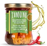 Tonnino Yellowfin Tuna en huile d'olive avec poivre noir 190g - Gourmet: Omega-3, Paquets de thon à haute teneur en protéines, sans gluten et prêts à manger pour la salade de thon et le poisson à base de thon Alternative au saumon