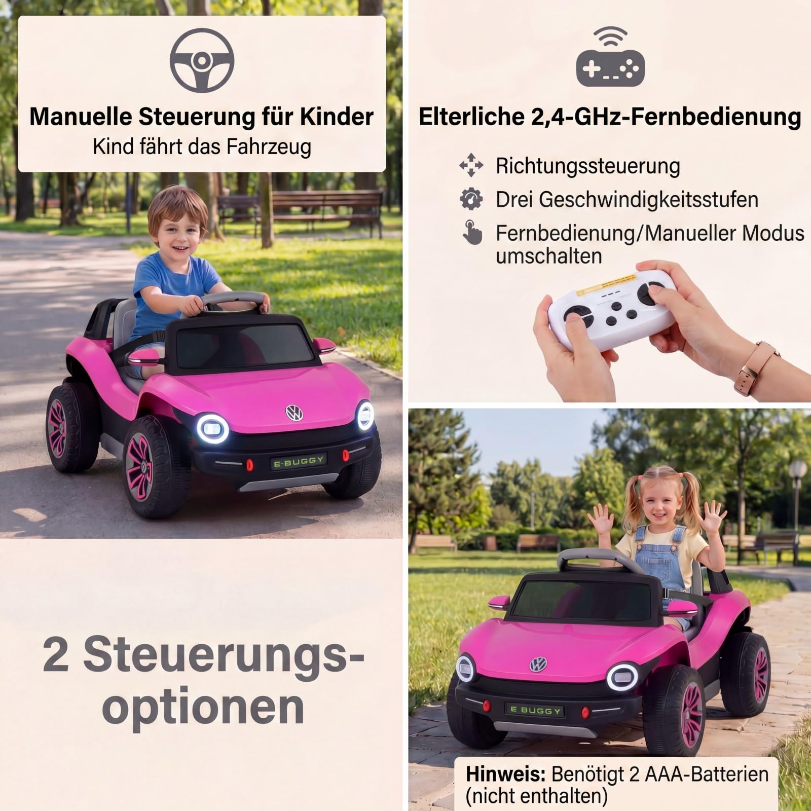 GOPLUS Kinder Elektroauto VW, 12V Kinder Elektroauto, Elektrofahrzeug mit Fernbedienung & Sanftstart, Kinderfahrzeug mit LED-Scheinwerfer, Musik & Hupe, Kinderauto für Kinder ab 3 Jahren (Rosa)