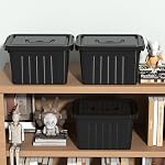 6 Bacs de rangement en plastique à quartz avec couvercle, petites boîtes à lattes, 6 Packs , Conteneur de stockage noir avec poignées