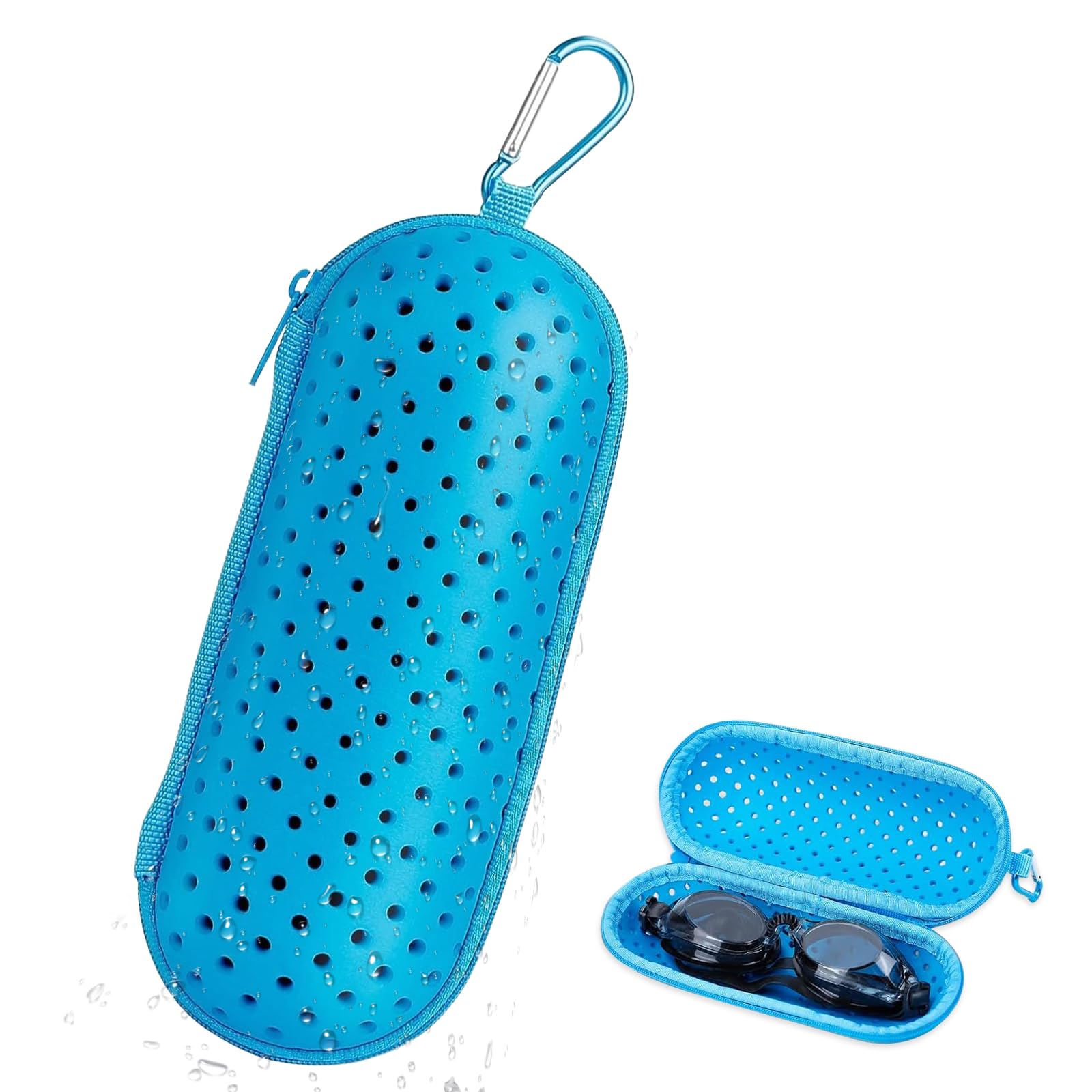 IHLOOTD Schwimmbrille Etui mit Karabiner, Swim Brillenetui Hardcase, Schutzhülle Brillenetui Unisex, für Schwimmbrille, Sonnenbrillen & Sportbrillen (Hellblau)