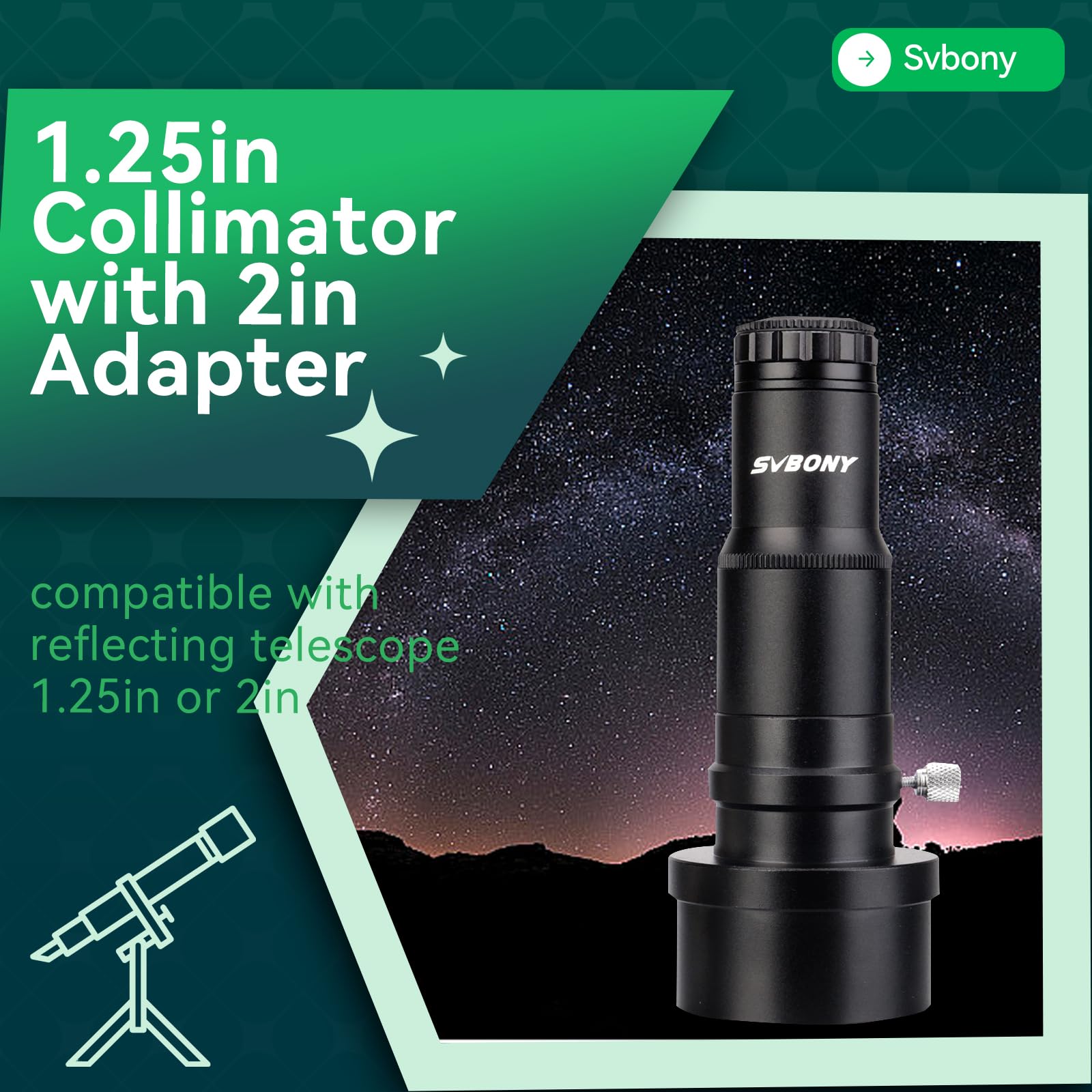 Svbony SV121 Collimateur 1,25'' Collimateur Réglable avec 2" Adaptateur pour Collimation de Télescope à Réflecteur Newtonien