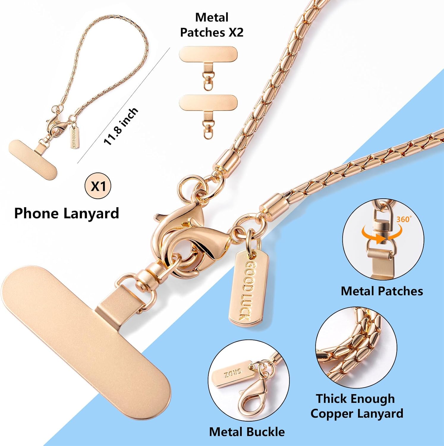 Cellphone Wristlet Copper Lanyards，Metal Safety Detachable Anti Theft Phone Chain Cell Phone Charm Strap Wrist Bracelet - Image 2