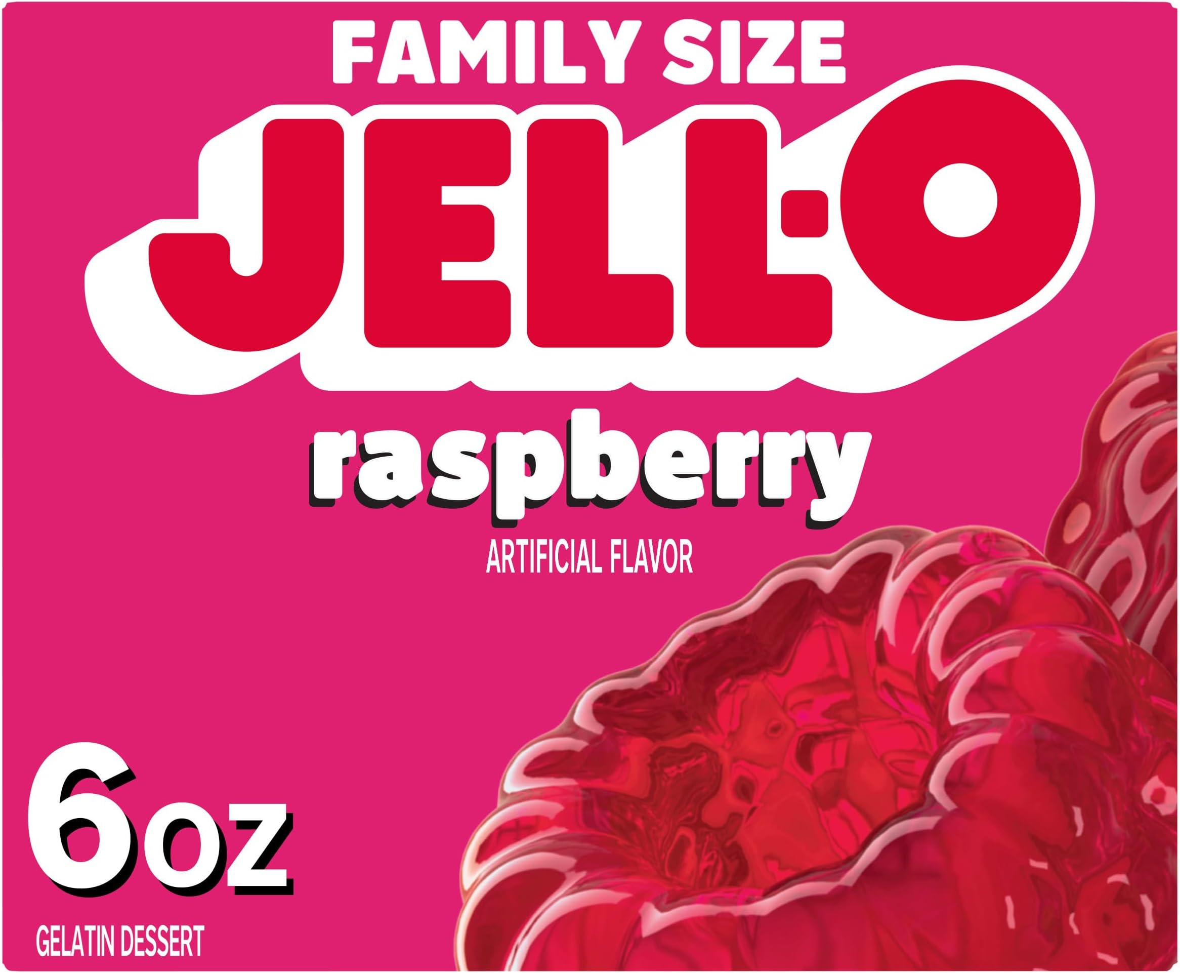 Jell-O Raspberry Gelatin Dessert Mix, Family Size, 6 oz Box