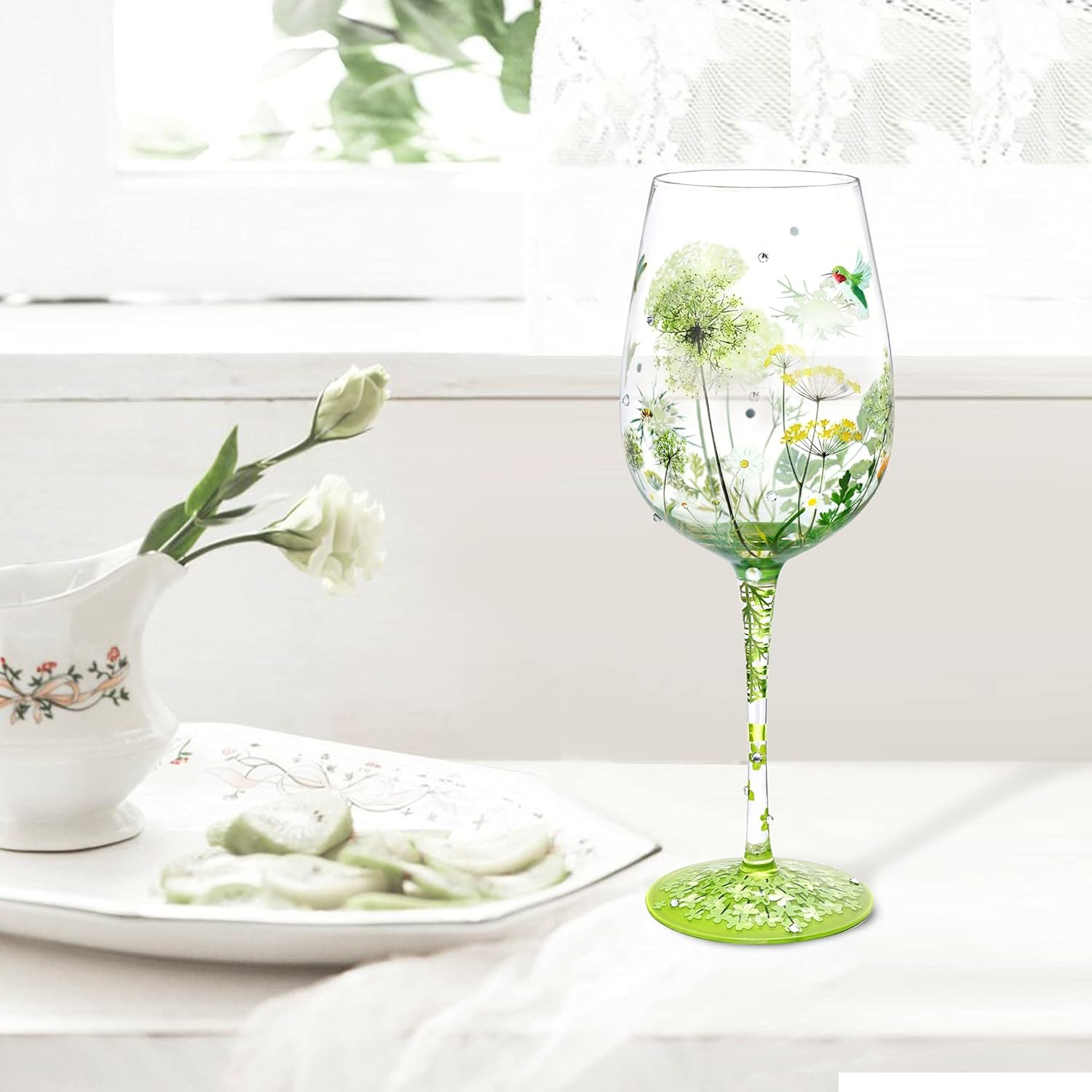 NymphFable Colorful Wine Glass Flower Bird Gragonfly Artisan Painted 15oz Personalised Gift for Best Friend - Image 8