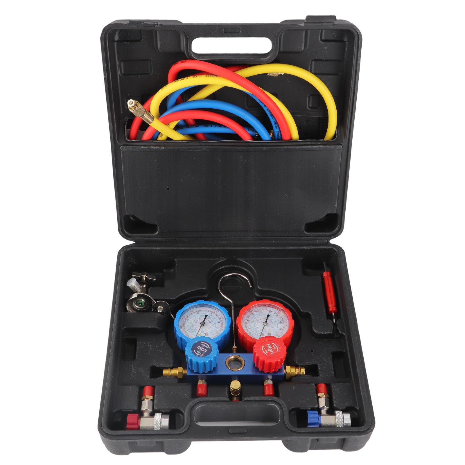 AC-Verteilermessgerät-Kit, Auto-AC-Messgerät aus Hochfestem Aluminium-PVC mit Reparaturwerkzeug für Kältemittel R134A R22 R12 R502