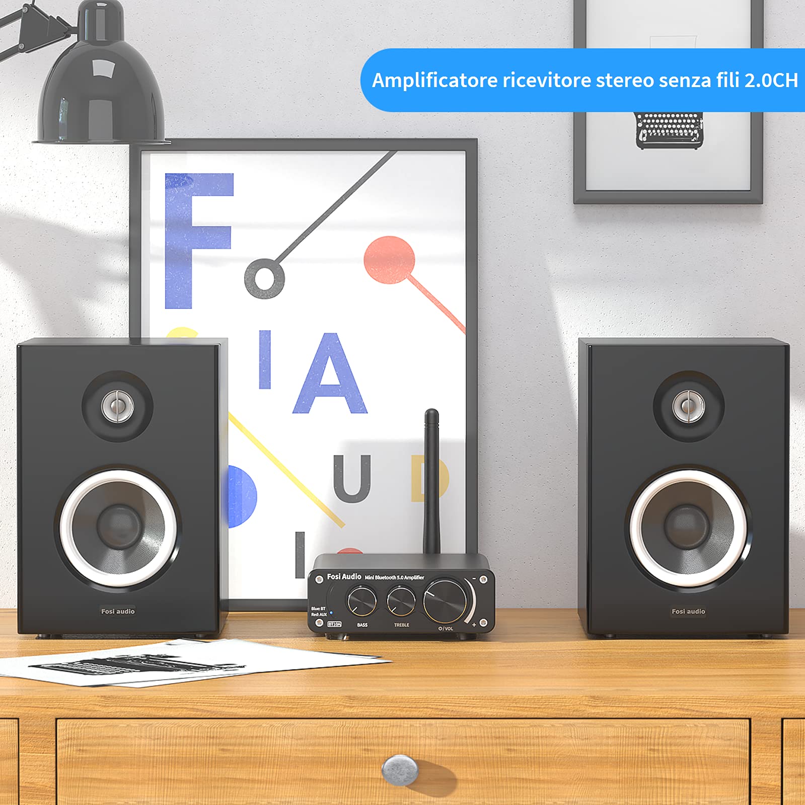 Fosi Audio BT10A Amplificatore Bluetooth 5.0 TPA3116 50Wx2 HiFi Stereo Classe D 2.0 Canali