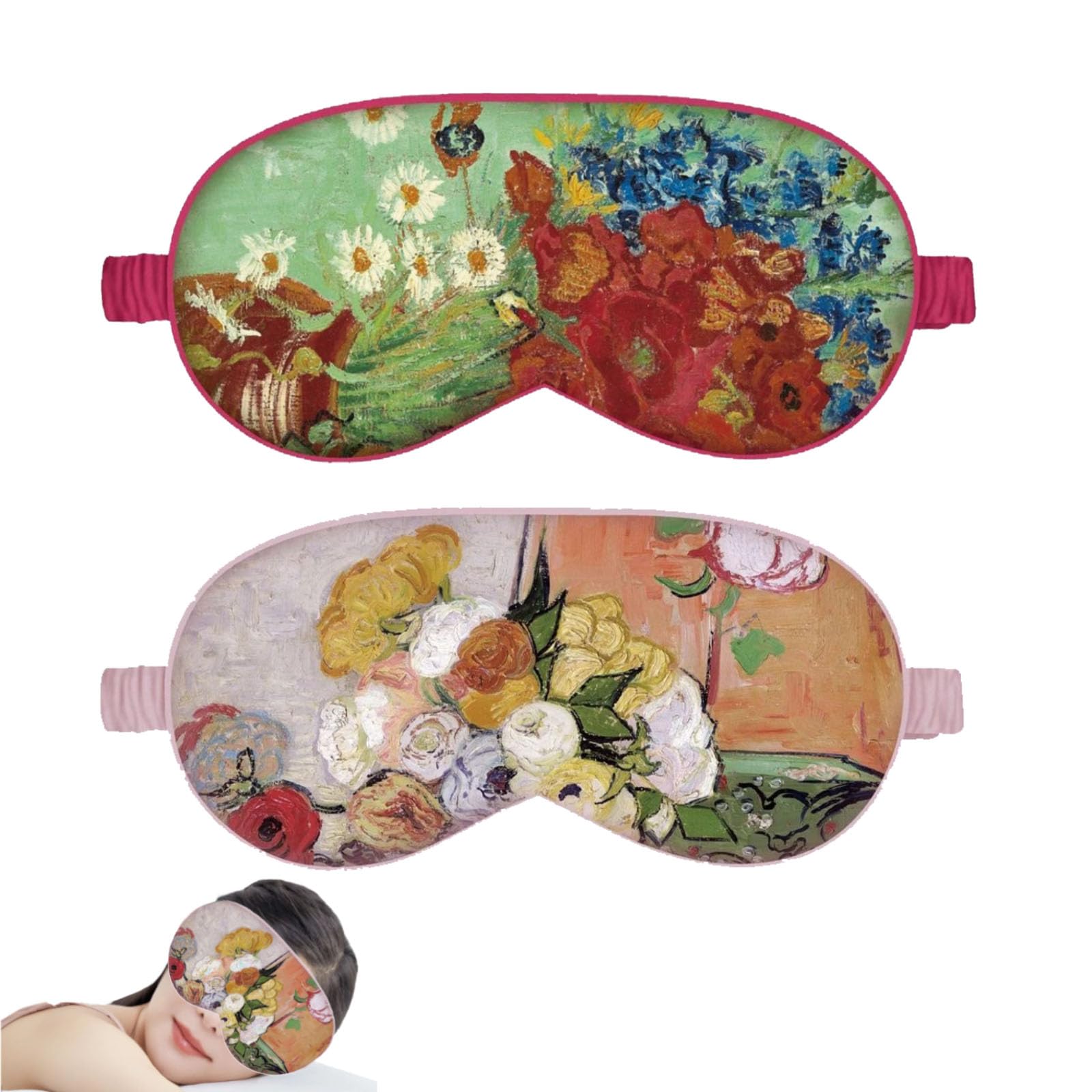 SumlacheSleep mask, 2Packs Satin finish Eye Mask with Adjustable Strap for Sleeping，Eye Cover Sleeping Mask for Travel, Home, Office, Yoga, Stocking Stuffers (Pink+Red)