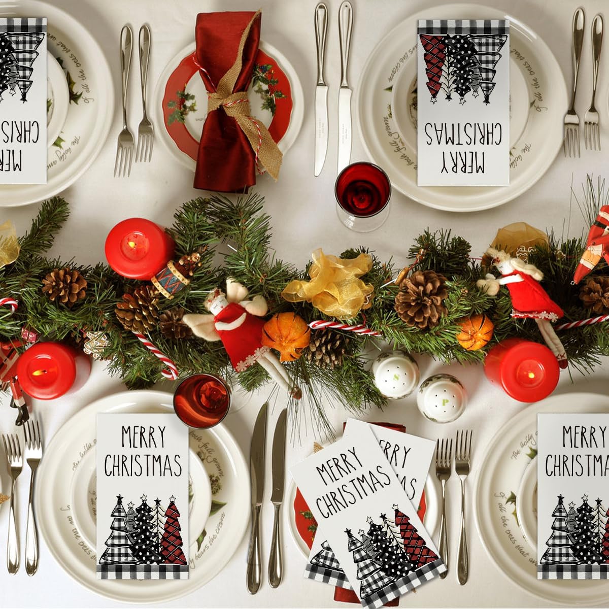 Horaldaily 200 Christmas Disposable Paper Decorative Guest Napkins, Xmas Tree Buffalo Plaid for Party Lunch Dinner Kitchen Bathroom