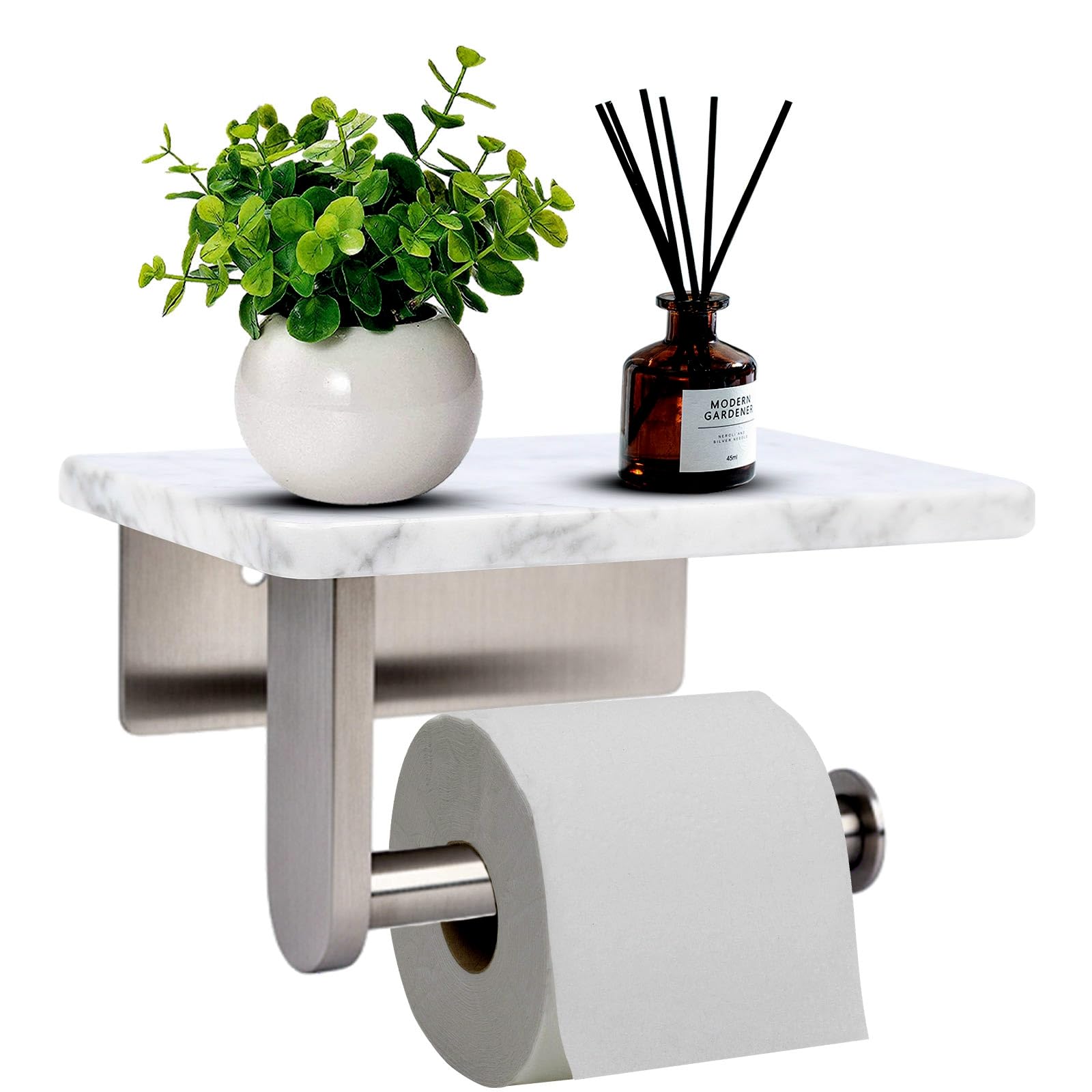 Toilet Paper Holder with Natural Marble Shelf for Bathroom Washroom,Wall Mounted Tissue Holder Suitable for Mega Roll (Brushed Gold, Middle 7.87 * 4.72 in) — Amazon image 12
