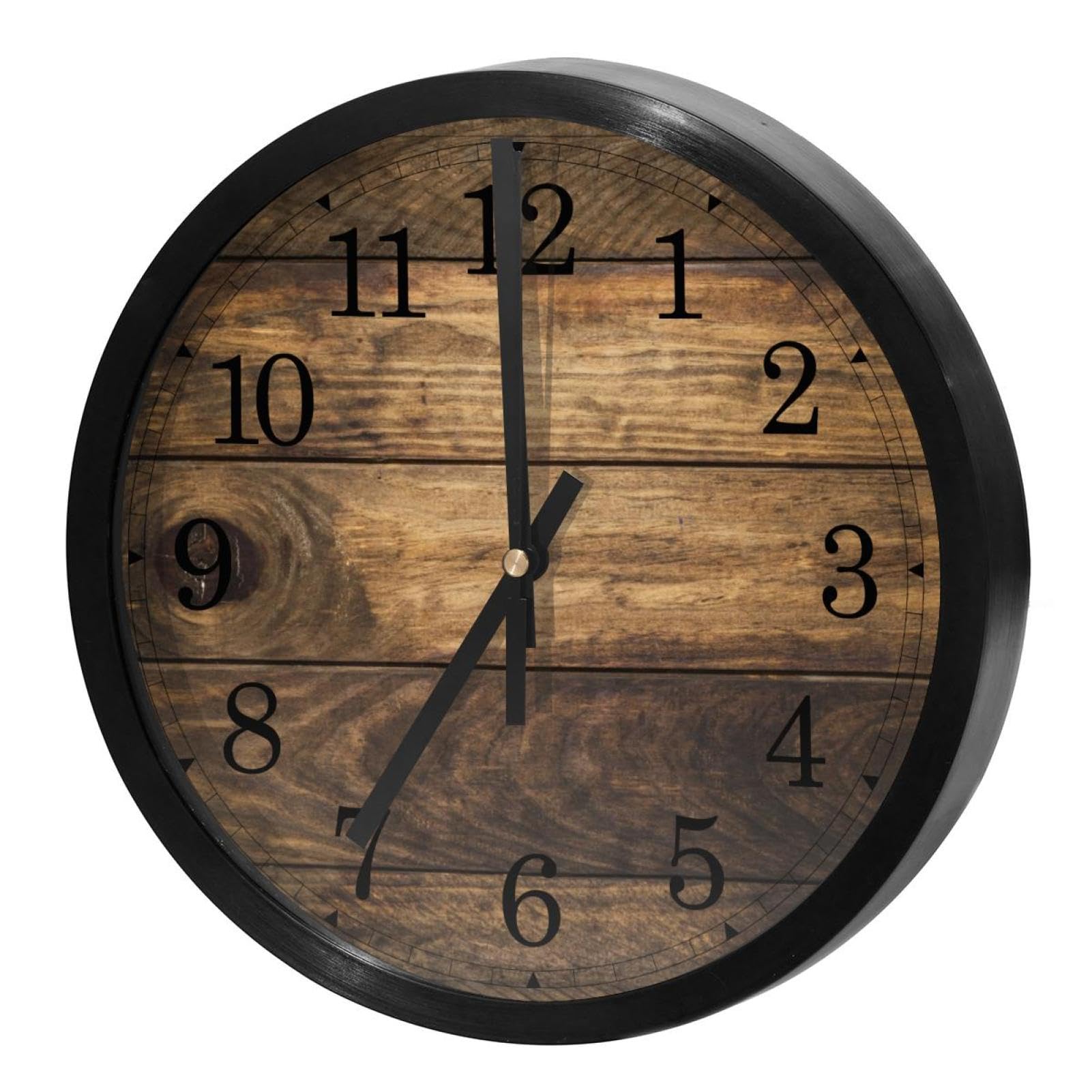 Horloge murale silencieuse pour maison et bureau avec cadran rond rustique en bois