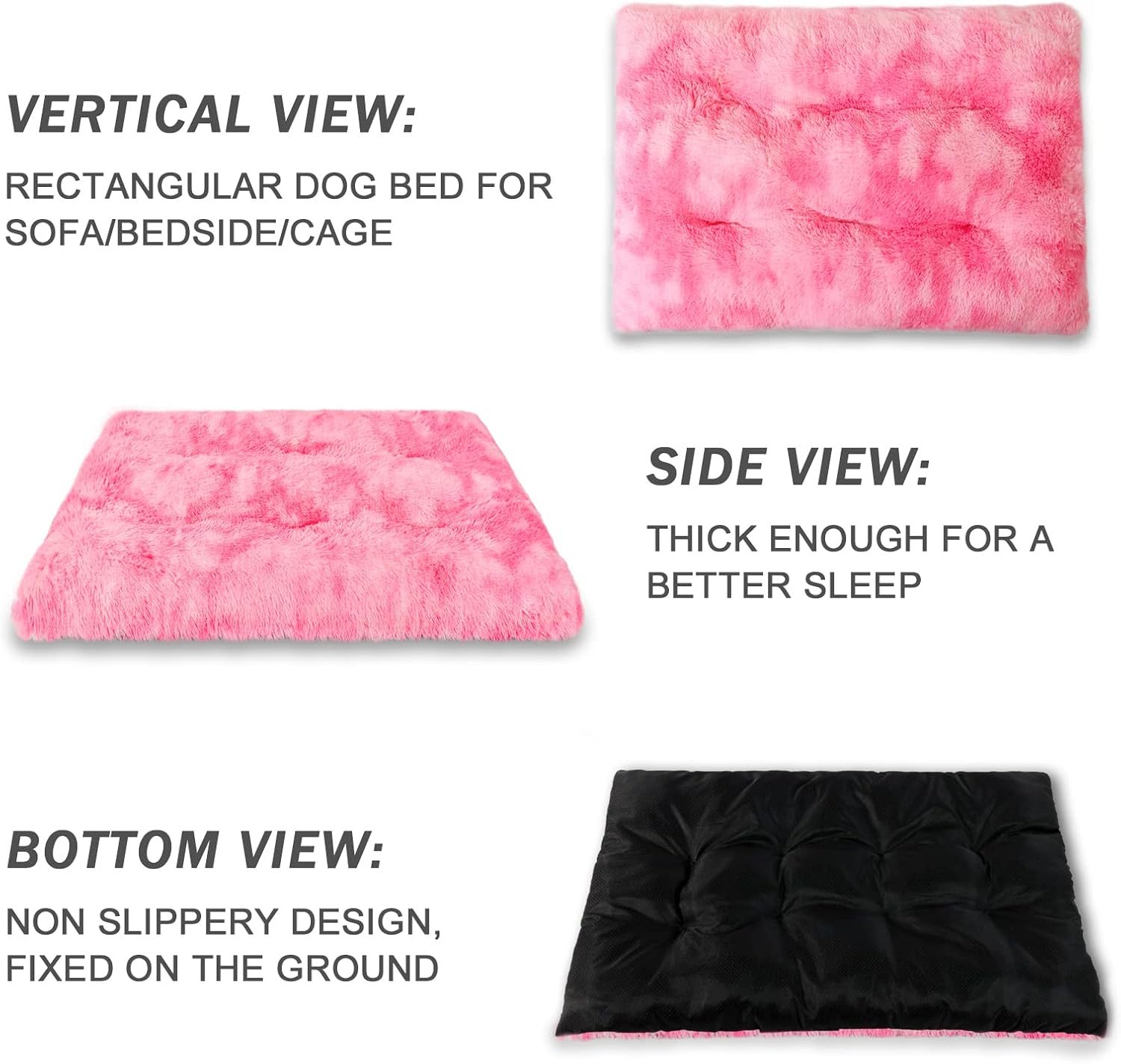 review Patas Lague Soft Plush Dog Bed Crate Mat for Medium Dogs (32 * 22 * 4 in), Faux Fur Fluffy Dog Pet Cat Kennel Pad with Anti-Slip Bottom, Machine Washable Gradient Pink