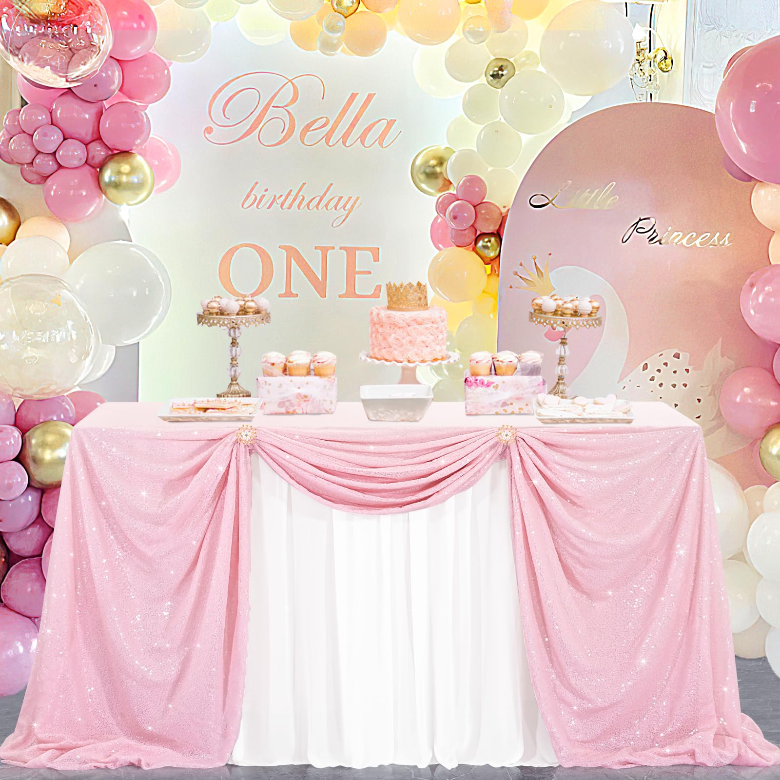 B-COOL Sequined Tablecloth 60x102-Inch Pink Sequin Fabric Sequins Fabric