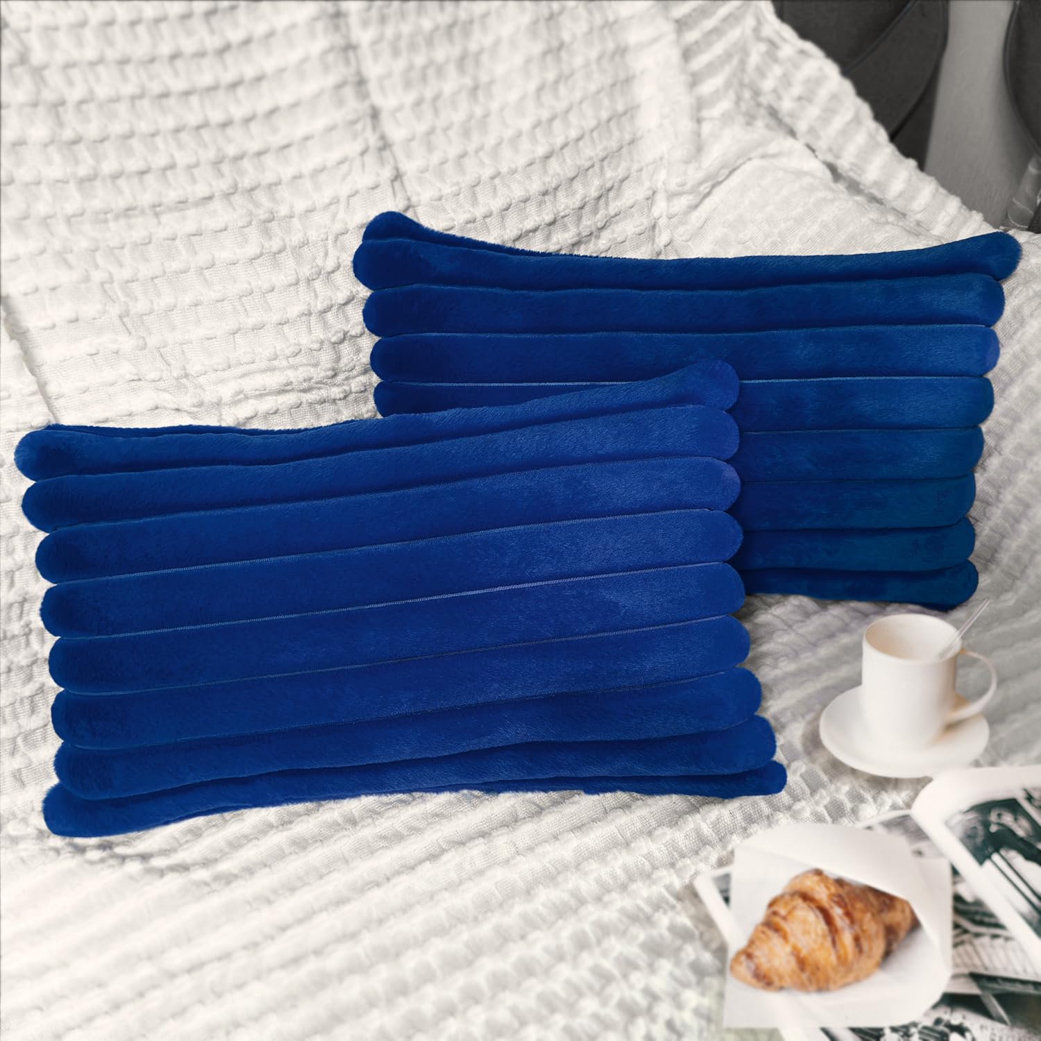 2 Pack 12x20 Pillow Cover Velvet Pillow Covers, Faux Fur Oblong Throw Pillow Covers for Living Room Decorations Throw Pillow Case, Throw Pillow Cover Cushion Cover for Home Sofa Bedroom Car, Navy Blue — image 1