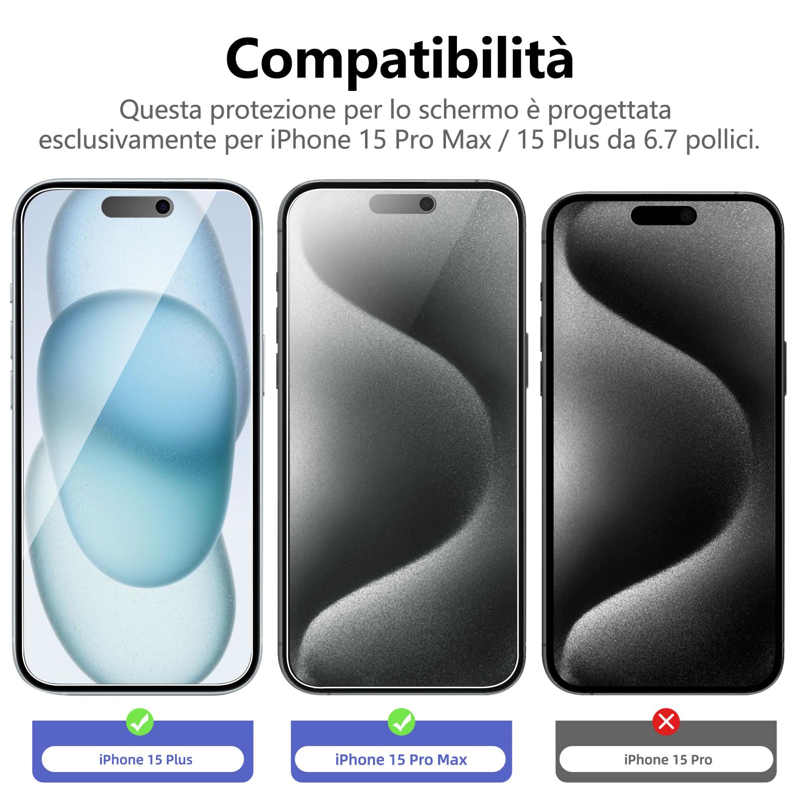 NEW'C 3 Pezzi, Pellicola Protettiva Privacy per iPhone 15 Pro Max, iPhone 15 Plus (6,7 Pollici), Angolo di Privacy 28 Gradi Bilanciato con Protezione per Gli Occhi, Durezza Resistente 9H, Senza Bolle
