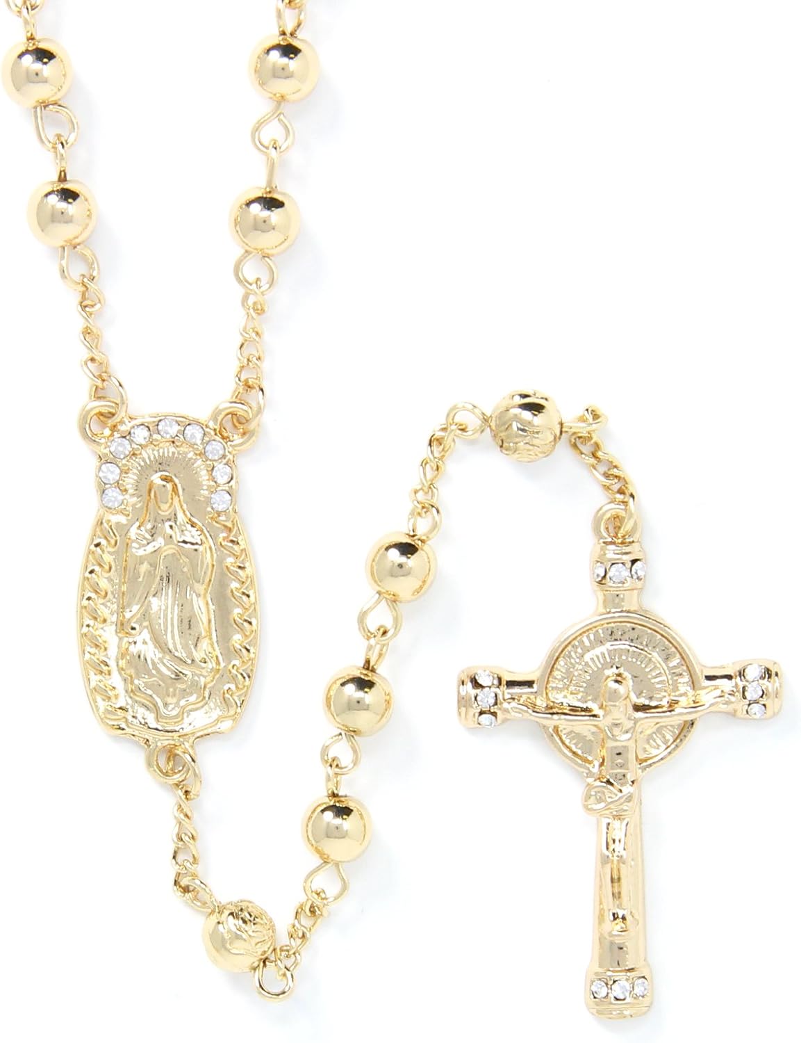 SM Stainless Steel Gold Silver Rosary 3mm-8mm CCB Beads Cross Y Necklace 20”-30” Chain for Women Men (6mm 20" (1) - Gold) - Image 3