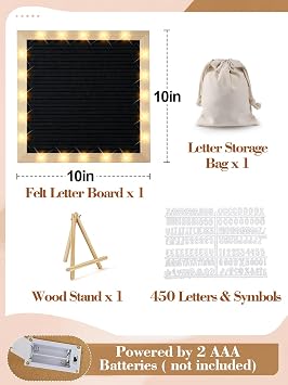 1010 Felt Letter Board with LED Lights & Stand for Halloween Party Decor
