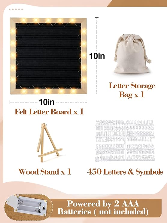 1010 Felt Letter Board with LED Lights & Stand for Halloween Party Decor