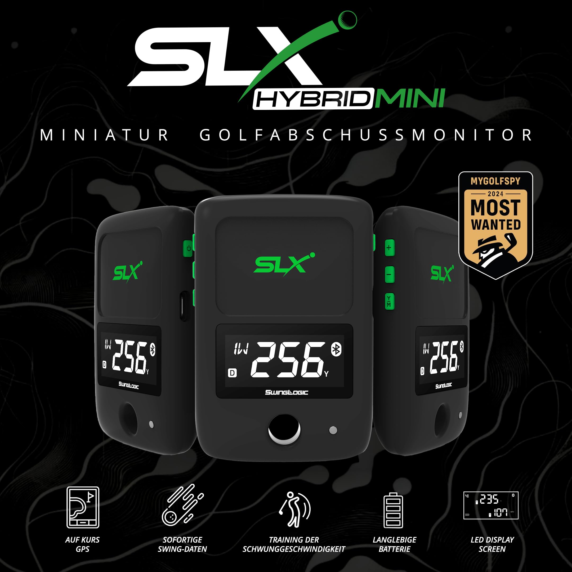 Second Chance Swing Logic SLX Hybrid Mini – Tragbarer Golf-Launch-Monitor mit Ball- & Schlägerdaten, GPS und Videoaufnahme – Kompaktes Golfzubehör mit App-Unterstützung