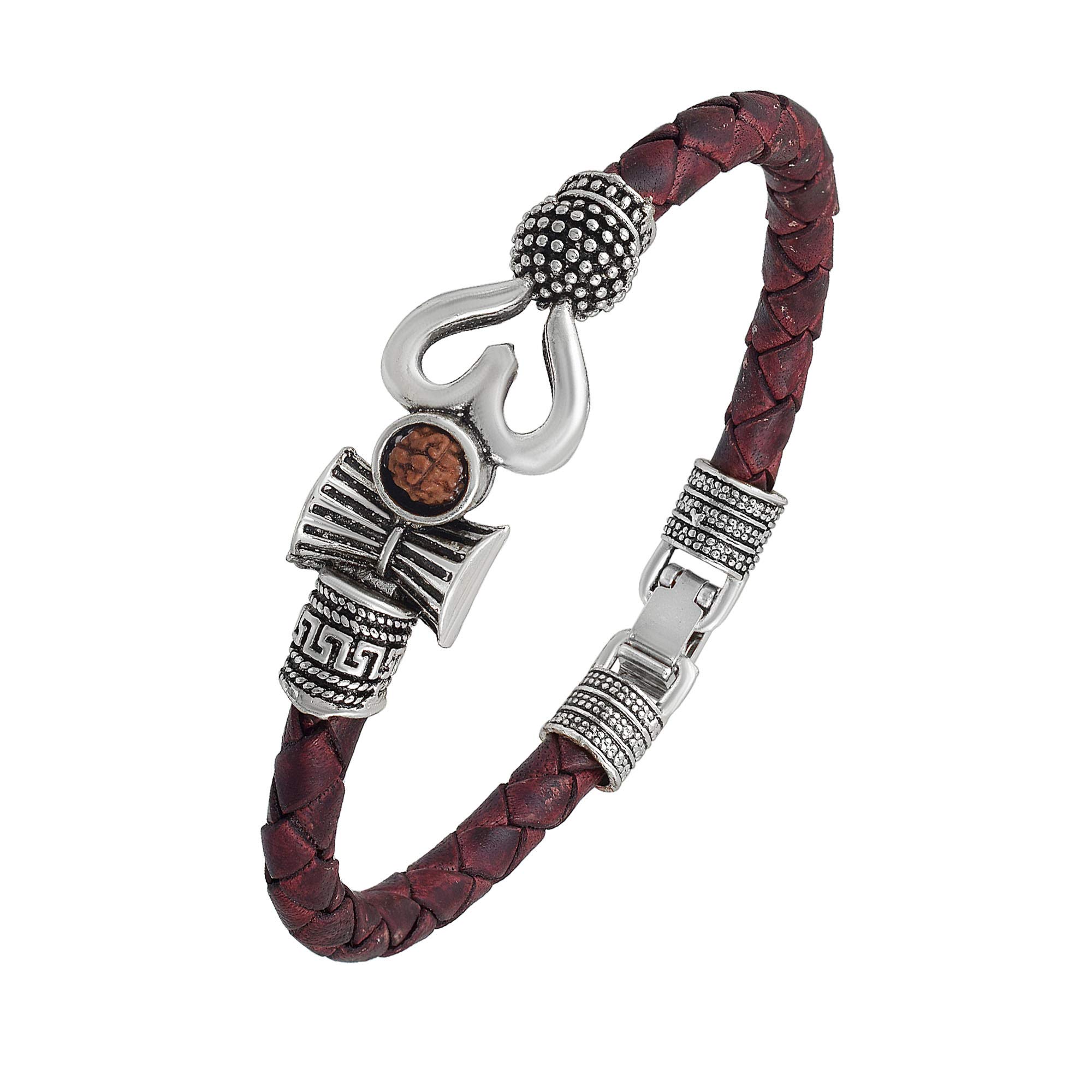 Zumrut� Handcrafted Spiritual One Sided Trishul Damru OM Rudraksha Beads Silver Plated Mahakal Shiva Genuine Leather Brown Dyed Rope Wrist Band/Belt Bahubali Kada Bracelet for Men/Women (B08DC71QNZ) Amazon Price History, Amazon Price Tracker