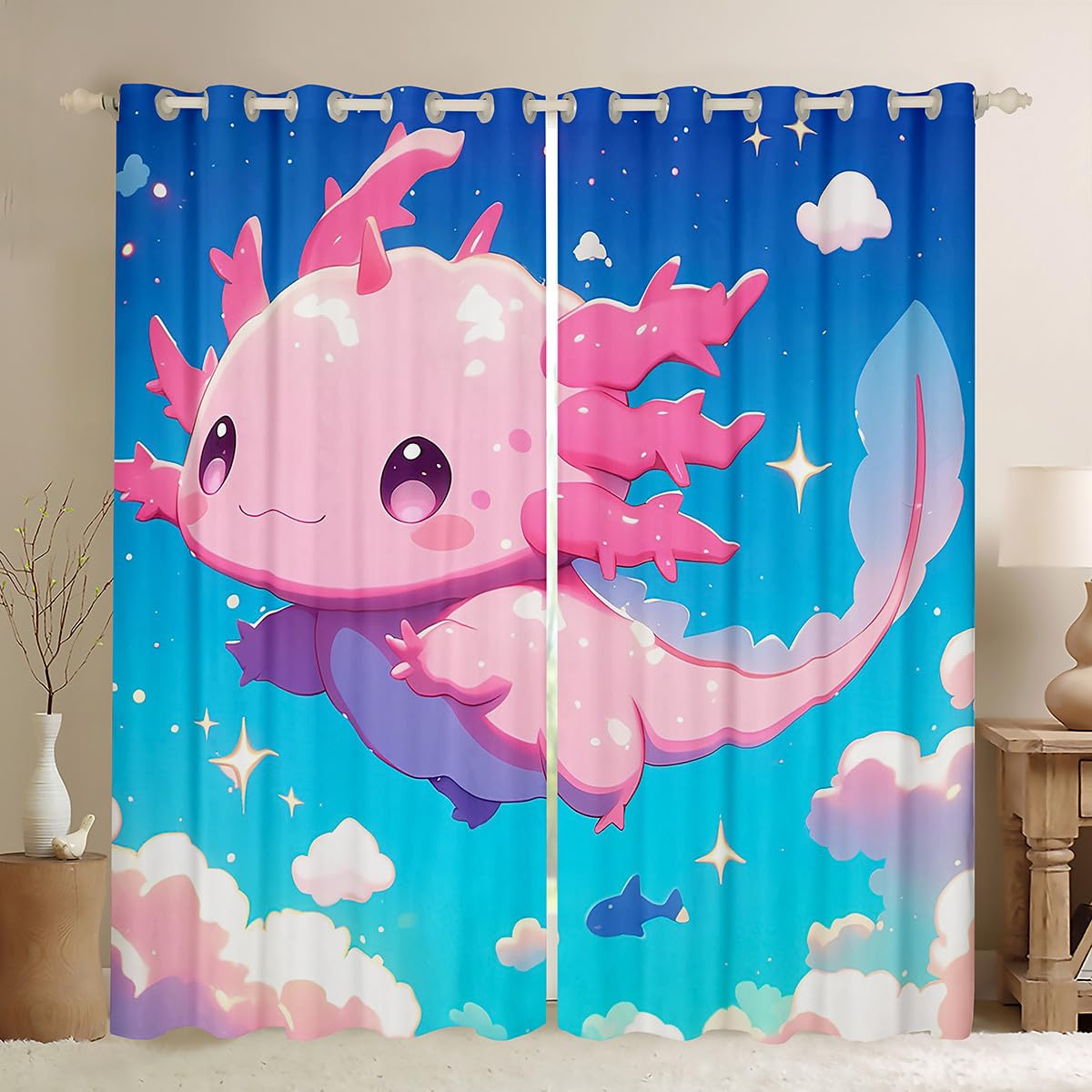 Rideaux axolotl rose occultant la lumière pour le sommeil des enfants