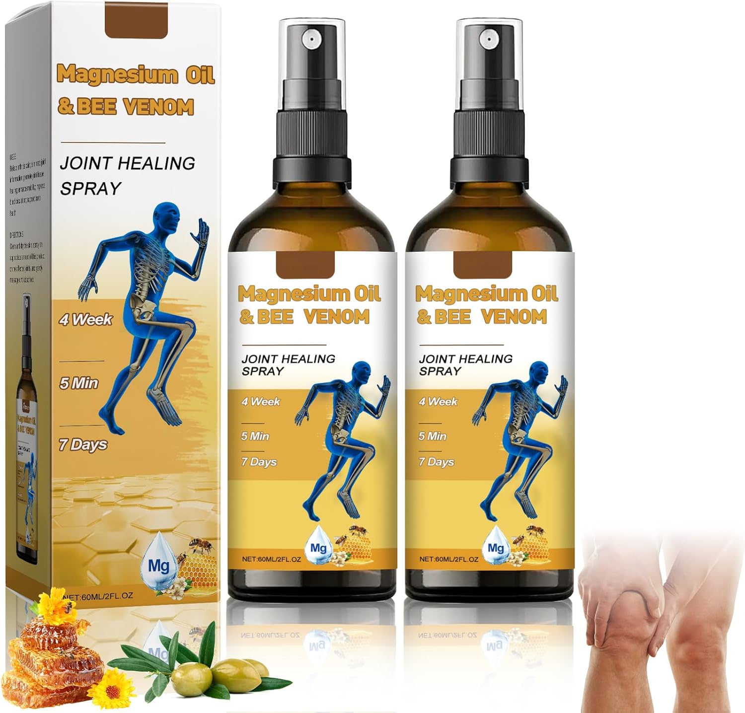 2Pcs Magnesium Oil Bee Venom Joint Healing Spray, Magnesium Oil and Bee Venom Joint Spray, Bee Venom Arthritis Spray for Muscle and Joint Recovery(60ml/2fl.oz)