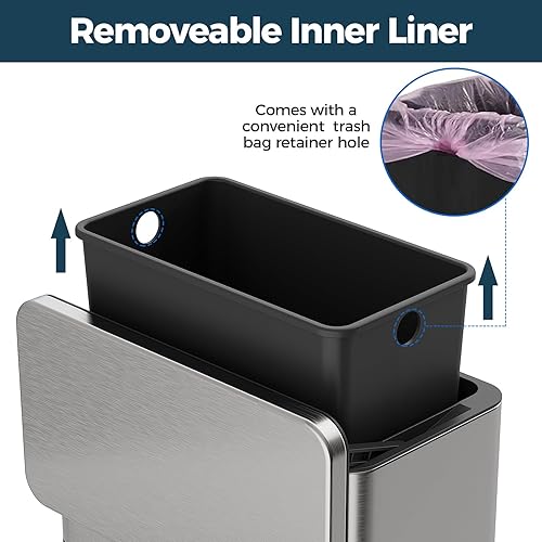 Miniatura 5 de Basurero colgante de acero inoxidable con tapa y cubo interior, contenedor de abono de cocina de 1 galón para encimera, debajo del fregadero o