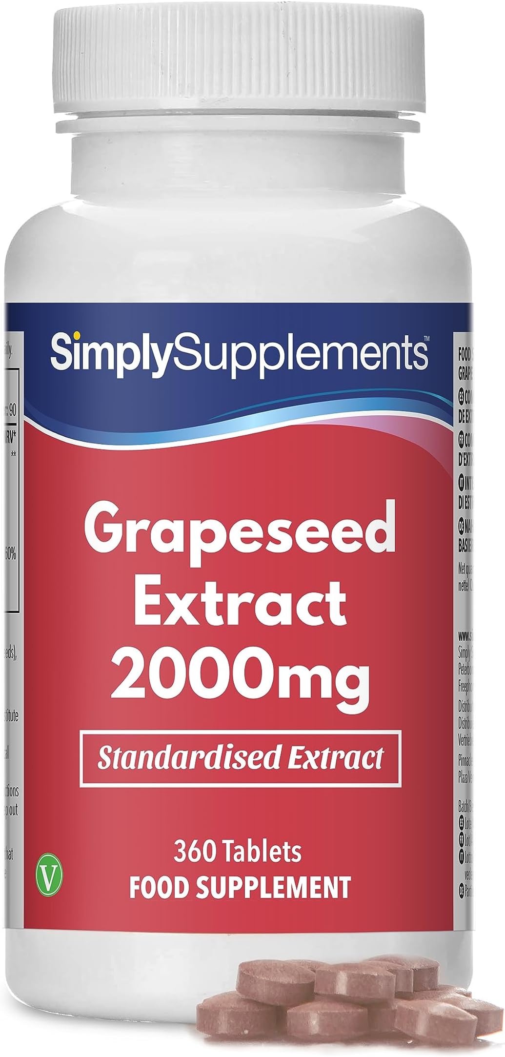 Grapeseed Extract 2000mg | High-Strength Standardised Formula with Vitamin C | Supports Cellular Protection & Collagen Formation | Vegan-Friendly | 360 Tablets = 3 Months’ Supply | UK-Made