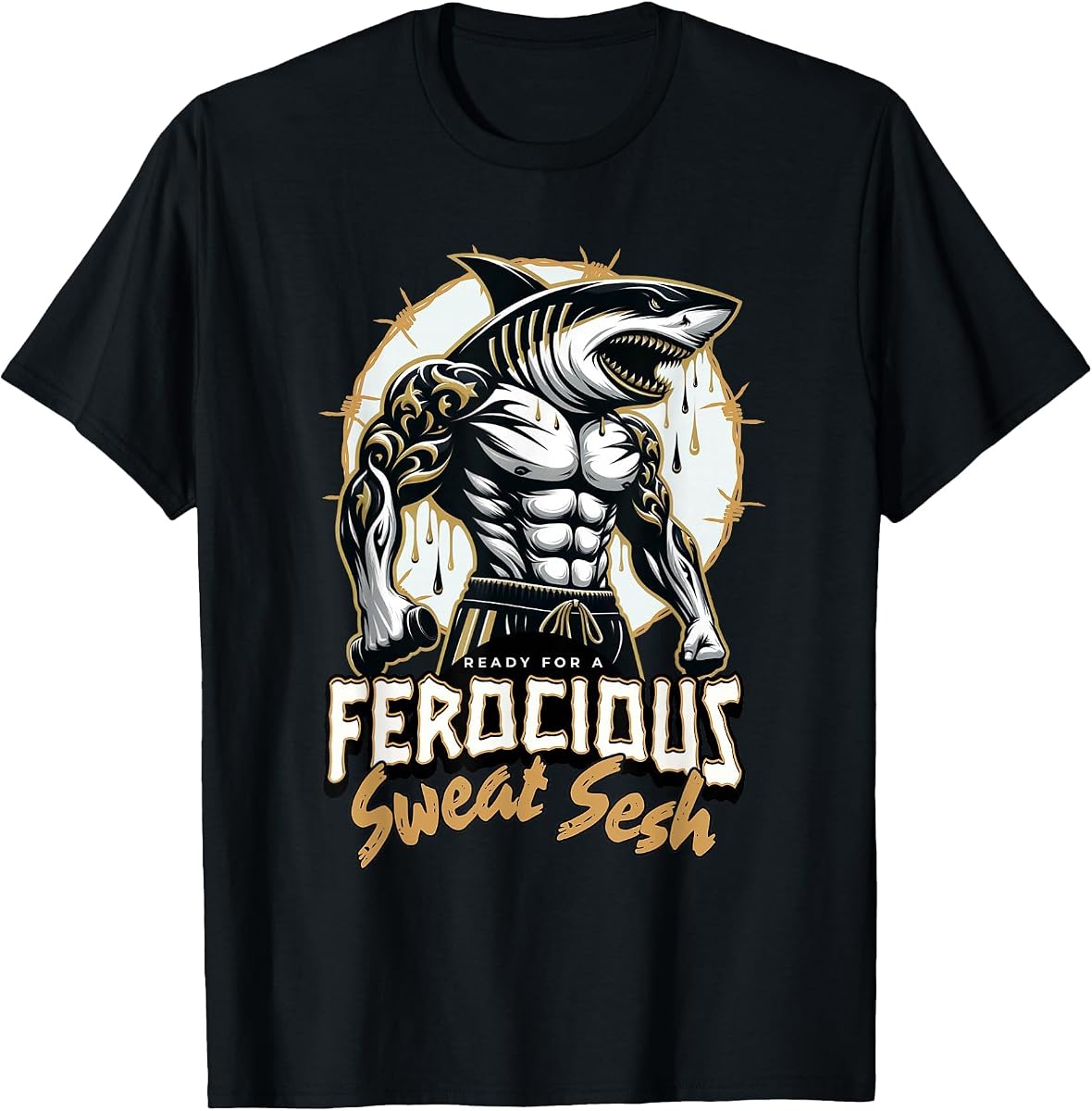 Shark Lifting Weights Fitness Workout Gym Muscles Animal T-Shirt