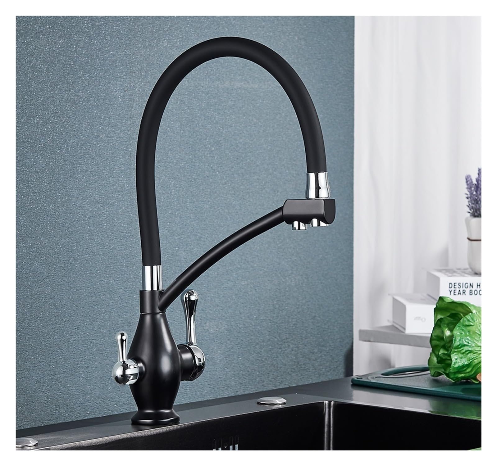 ZYCHSJXA Black Brass Filter Faucet Pure 360 Rotate Crane Handle Purification Kitchen Hot&Cold Drinking Water Mixer Tap(Brushed Nickel A)