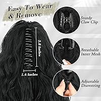 Vista 5 de BARSDAR Extensión de cola de caballo negra, extensiones de cabello de cola de caballo con clip de garra de 18 pulgadas para mujer, extensiones