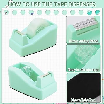 Teal Desk Office Supplies Set | 12 Pcs Office Supply Bundle, Plastic Metal Material, Stapler Scissors Clips Tabs Ruler Dispenser for Home School Office
