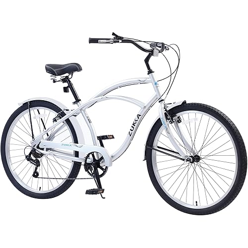 Beach Cruiser Bike with 7-Speed Gear System and Double V Brakes for Adults, 24/26 Inch Bicycle with Steel Frame, Aluminum Rims and Performance Tires for Men Women