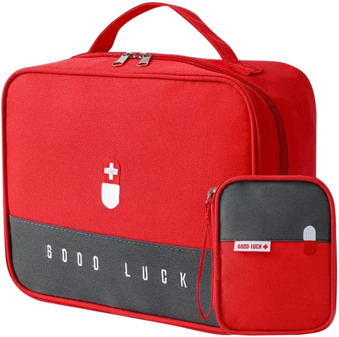VYATIRANG Medicine Pouch for Travel First Aid Bag Organizer Medical Bag Clinical Bag for Outdoor Camping Hiking Travel for Home, Office, Travel - Set of 2 (Red)