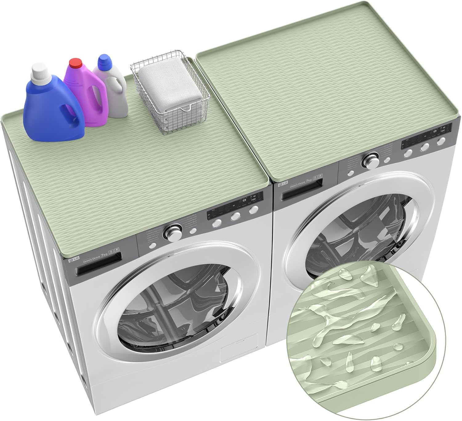 ME.FAN 2PCS 25.6''x 23.6'' Washer and Dryer Covers for the Top, Silicone Washer Dryer Top Protector Mat, Non Slip Silicone Countertop Mat for Laundry/Kitchen - Desert Sage