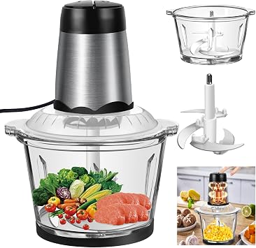 Mini Food Processor 2L Mini Chopper Electric Meat Grinder Vegetable Chopper with Glass Bowl Meat Mincers for Home Use