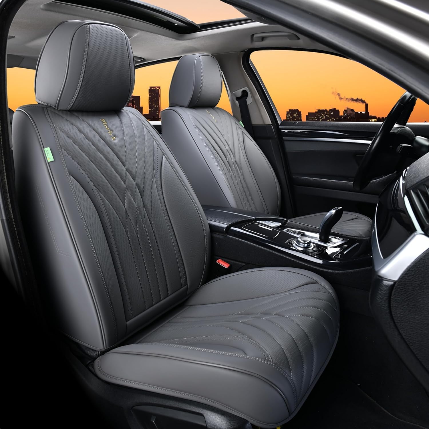 FLORICH Front Automotive Seat Covers, 2 Pcs Leather Seat Covers, Breathable Car Seat Covers, Waterproof Seat Cover, Gary Car Seat Cushion, Car Seat Protector Vehicle for Cars Sedan SUV Truck