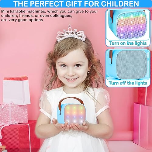 Miniatura 28 de Mini máquina de karaoke para niños de 4 a 12 años, altavoz Bluetooth con 2 micrófonos inalámbricos y luces LED, regalos de cumpleaños de Navidad