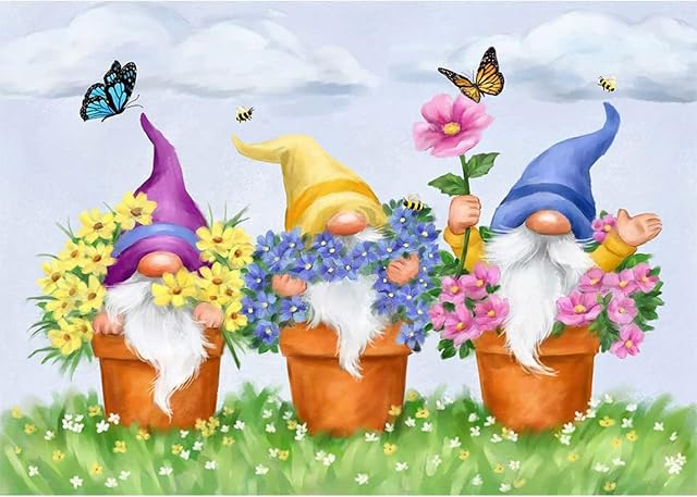 AIRDEA Gnomes Diamond Painting Kits, 5D Diamond Painting Kits for Adults, Full Drill Flowers Diamond Painting Kits Spring Gnome Diamond Art Kits Crystal Picture Art for Home Decor 12x16 Inch
