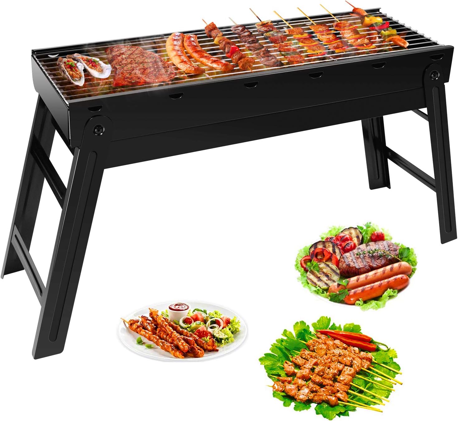 Barbecue Charcoal Grill, Portable Folding Lightweight BBQ Grill, Stainless Steel Smoker Grill with Remove Net, Easy to Assemble and Clean, Perfect for Outdoor Camping Picnics Cooking Hiking