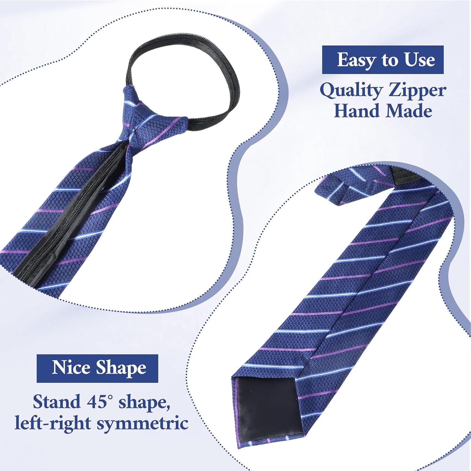 Men's 12 PCS Classic Zipper Ties, Easy Necktie Striped Solid Plaid Dots Mixed Lot Tie for Business Office School, Easy Necktie Striped Tie Costume for Boys, Classic Color