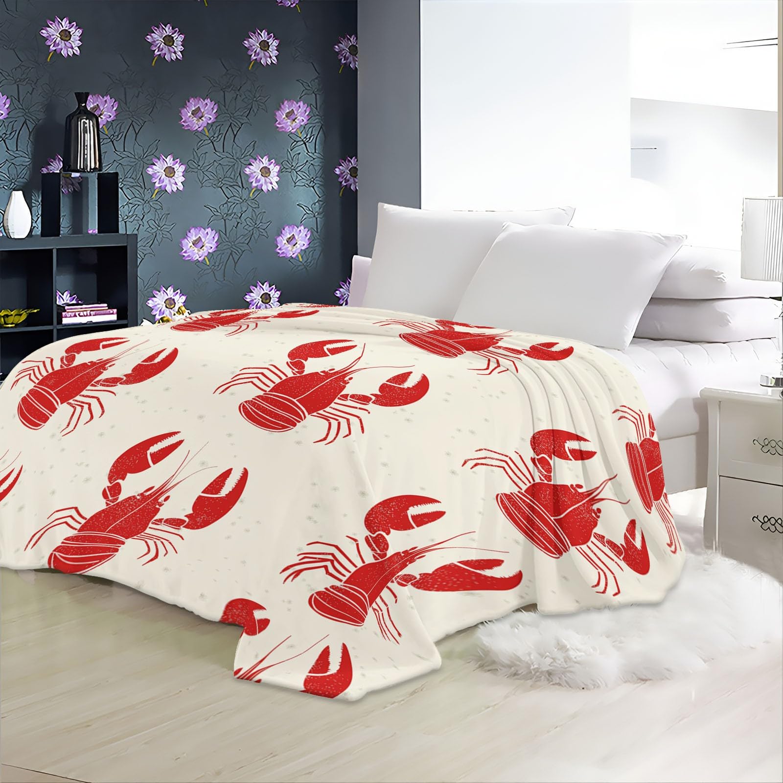 Koc polarowy 150 x 200 cm Pojedynczy koc z homarem z nadrukiem 3D w kratę Miękki i wygodny koc Sherpa Czerwony koc z mikrofibry gruby koc flanelowy