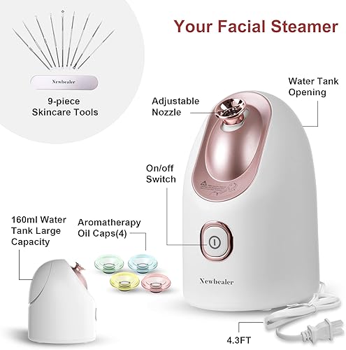 Vista 2 de Newbealer Vaporizador facial, mini vaporizador facial de aroma, humidificador facial de niebla caliente nano iónico para limpieza profunda facial