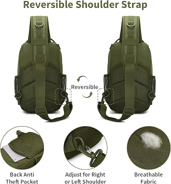 CamGo スモール タクティカル スリングバッグ ワンストラップ クロスボディ フィッシング ショルダーパック MOLLE バックパック スポーツ デイリー