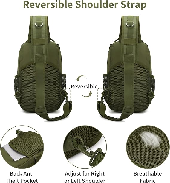 CamGo スモール タクティカル スリングバッグ ワンストラップ クロスボディ フィッシング ショルダーパック MOLLE バックパック スポーツ デイリー