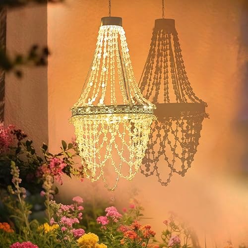 Miniatura 2 de Candelabro solar de cristal colgante para exteriores, luces decorativas para jardín, potente batería de litio, 54 LED blancos cálidos, linterna