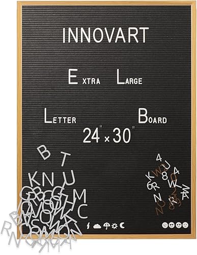 Miniatura 1 de INNOVART Tablero de letras extra grande de 24 x 30 pulgadas, tablero de letras de fieltro negro con marco de roble macizo, tablero de menú con